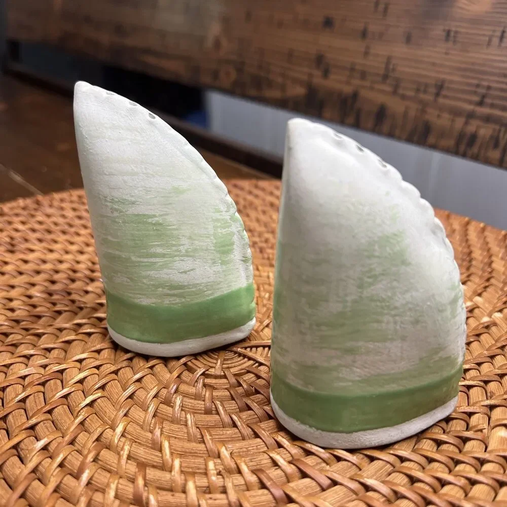 Handmade Studio Pottery Green Salt & Pepper Shaker Set